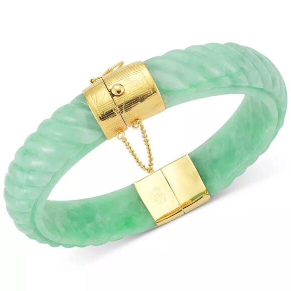 NWT Macy's Genuine Opaque Jade Bangle Set in Sterling Silver (pic #3) -MSRP $475 - Picture 1 of 3